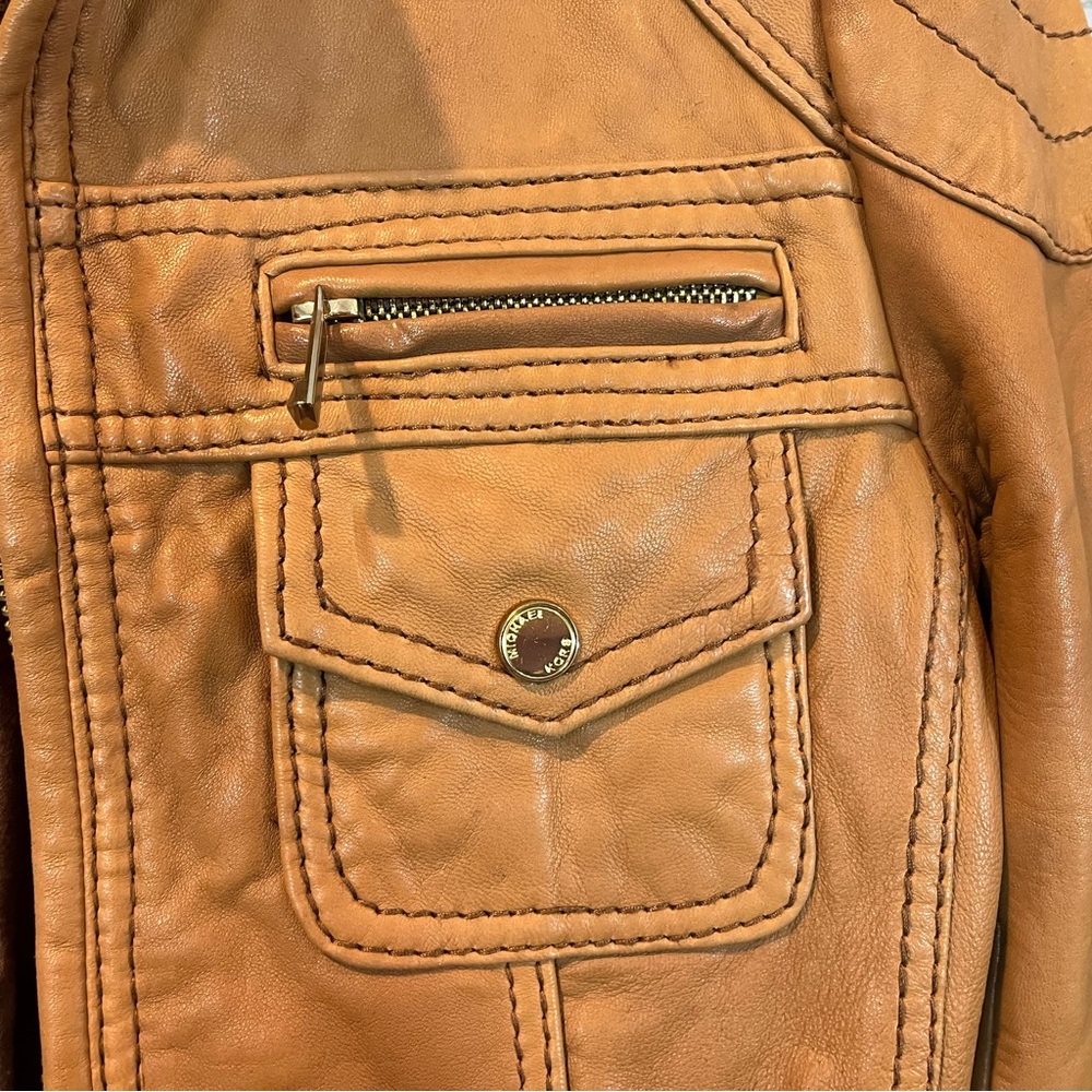 MICHAEL Michael Kors XS Brown Leather Short Moto Jacket -AS IS- - Picture 14 of 16